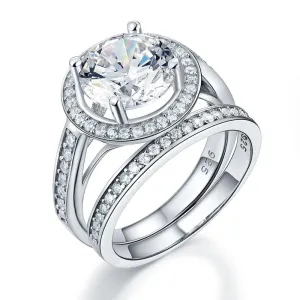 Luxury 925 Sterling Silver Promise Engagement Ring Set 3.5 Ct Vintage Simulated Diamond