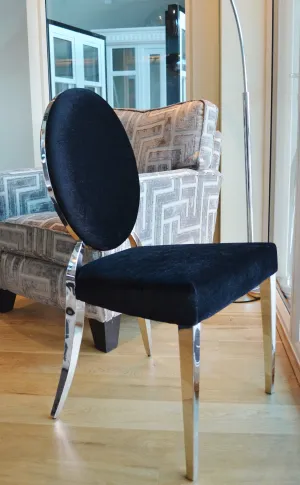 Luxury Black Oval Back Glamour Chrome Art Deco Shabby Chic Wedding Reception Dressing Dining Chair