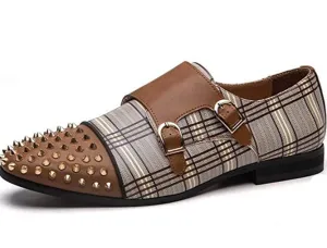 Luxury Brown Leather Spike Men's Shoe