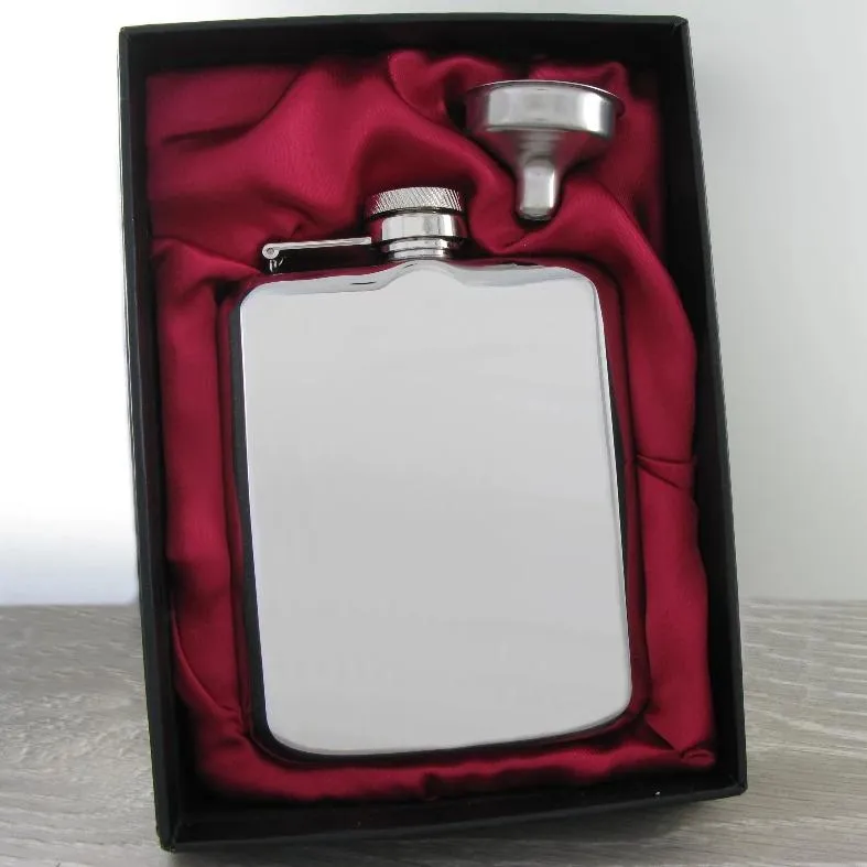 Luxury Hip Flask 6oz Shiny Steel