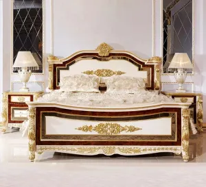 Luxury Italian Design Solid Teak Wood Hand Carving Bed