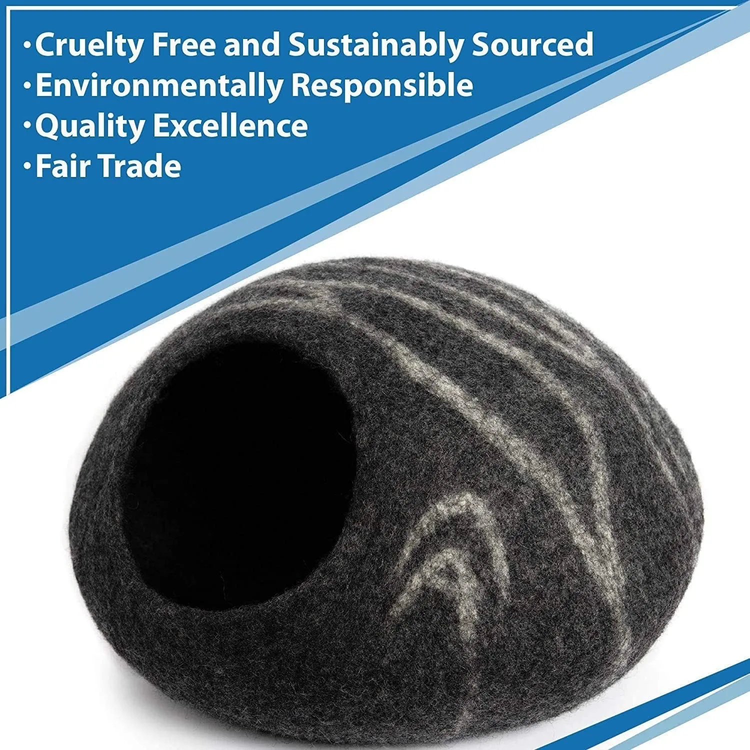 LUXURY Premium Felt Cat Bed Cave DARK GREY  House ( large/Xl-44-48Cm)  Handmade 100% Merino Wool Bed for Cats and Kittens