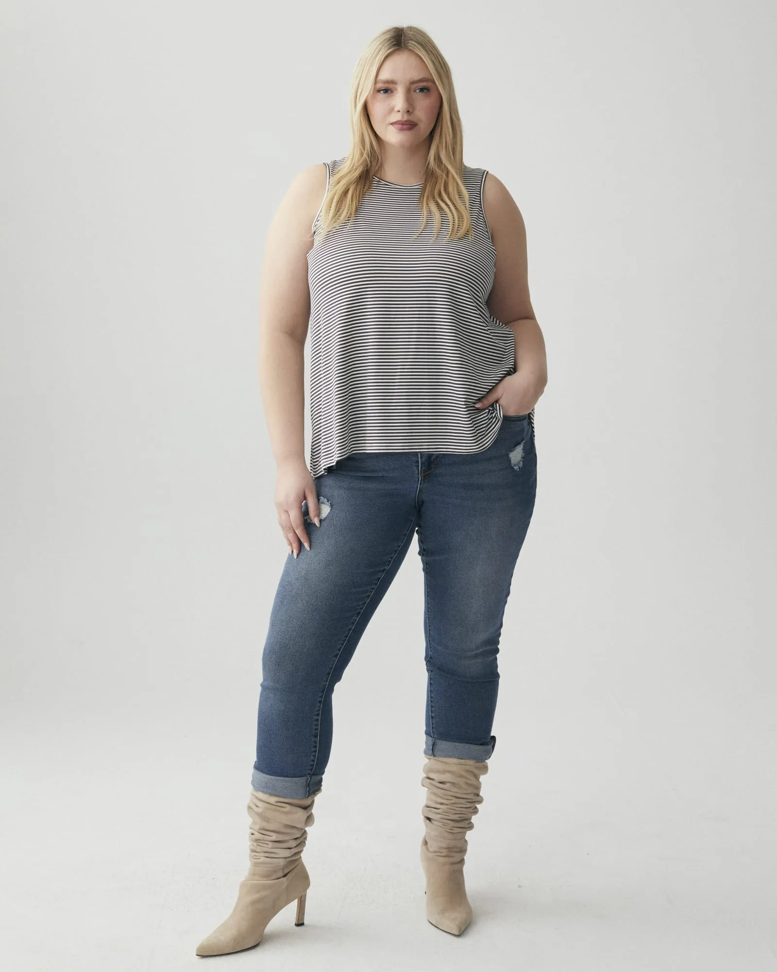 Lynn Striped Tank Top | Charcoal Grey / Ivory