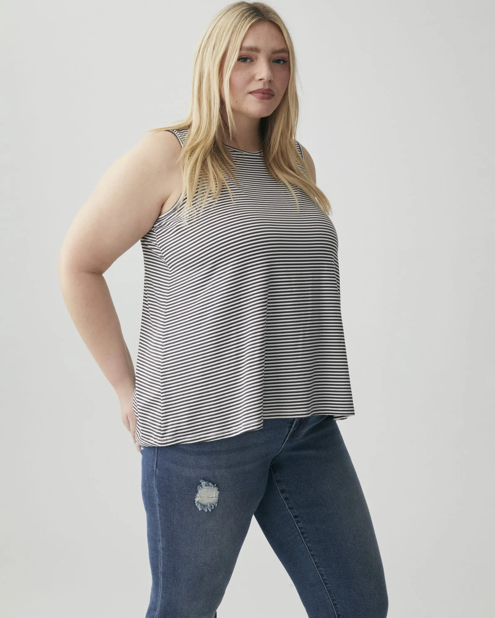 Lynn Striped Tank Top | Charcoal Grey / Ivory