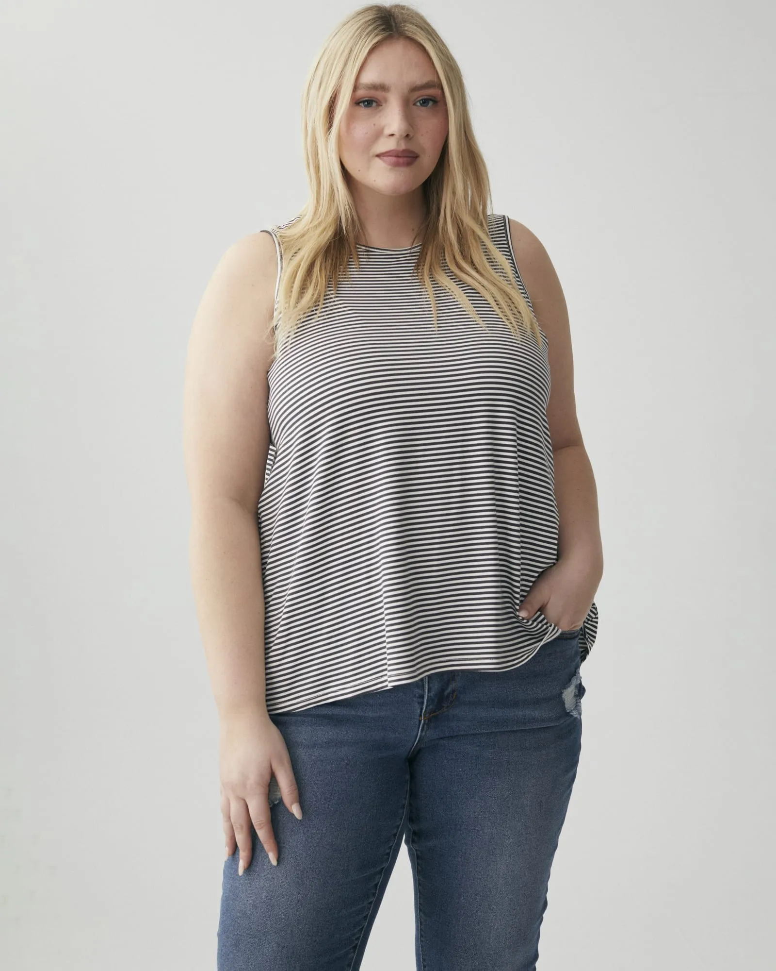 Lynn Striped Tank Top | Charcoal Grey / Ivory