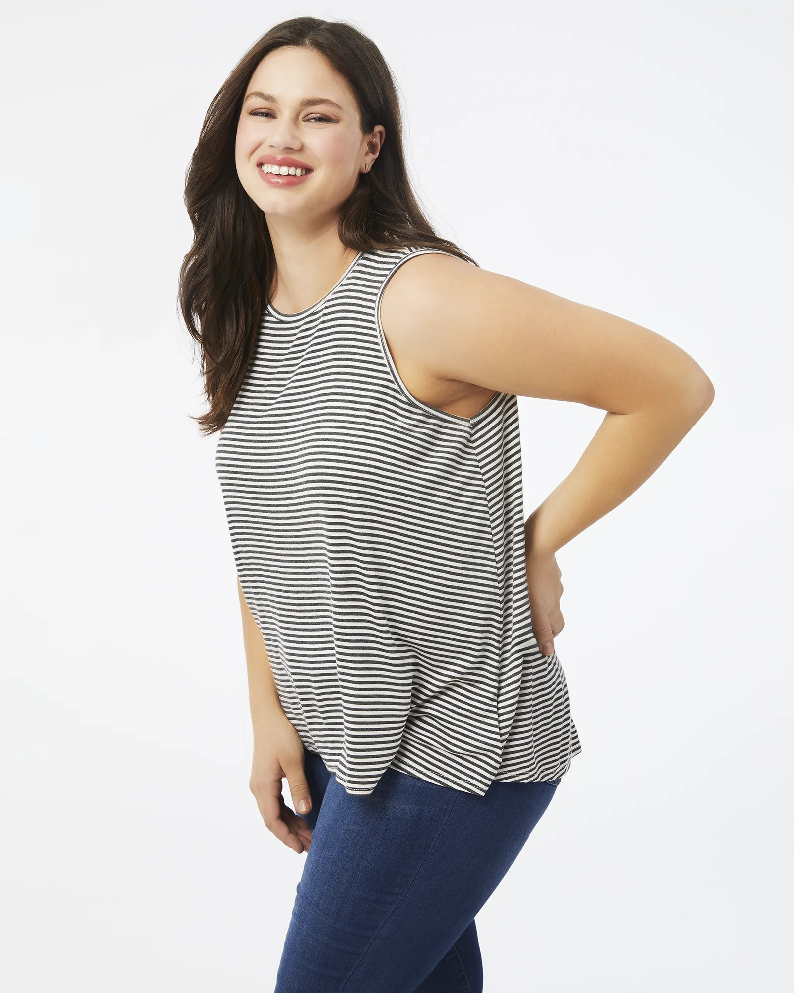 Lynn Striped Tank Top | Charcoal Grey / Ivory