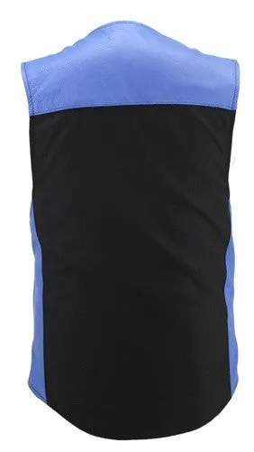Made in USA Leather & Cordura Zippered Motorcycle Vest Blue & Black