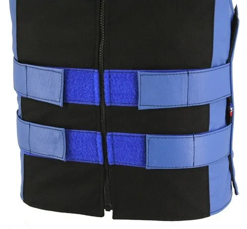 Made in USA Leather & Cordura Zippered Motorcycle Vest Blue & Black