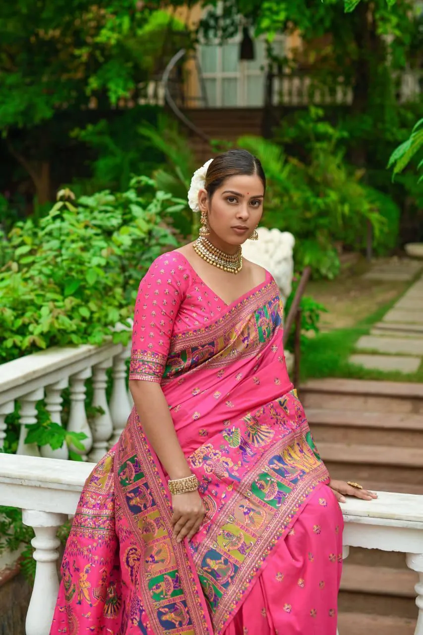 Magenta Pink Kashmiri Pashmina Silk  Saree