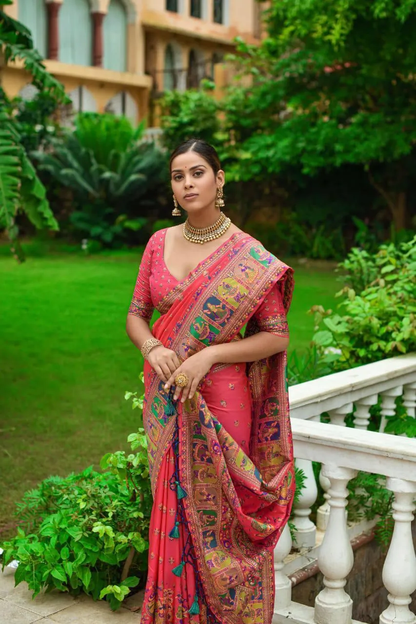 Magenta Pink Kashmiri Pashmina Silk  Saree