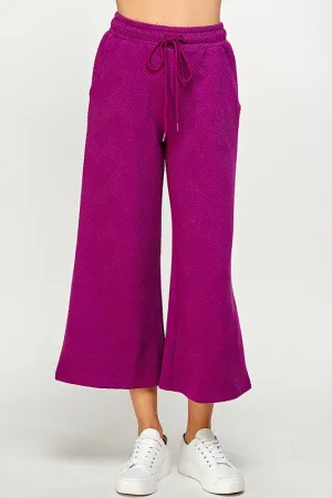 Magenta Textured Cropped Wide Pants