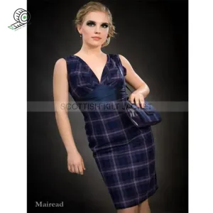 Mairead, in a sophisticated short tartan gown