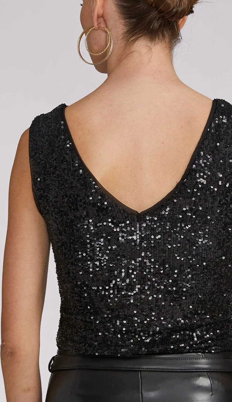 Malone Sequin Top - Black