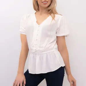 M&S Ivory Blouse Elasticated Waist Short Sleeve V-Neckline Tops