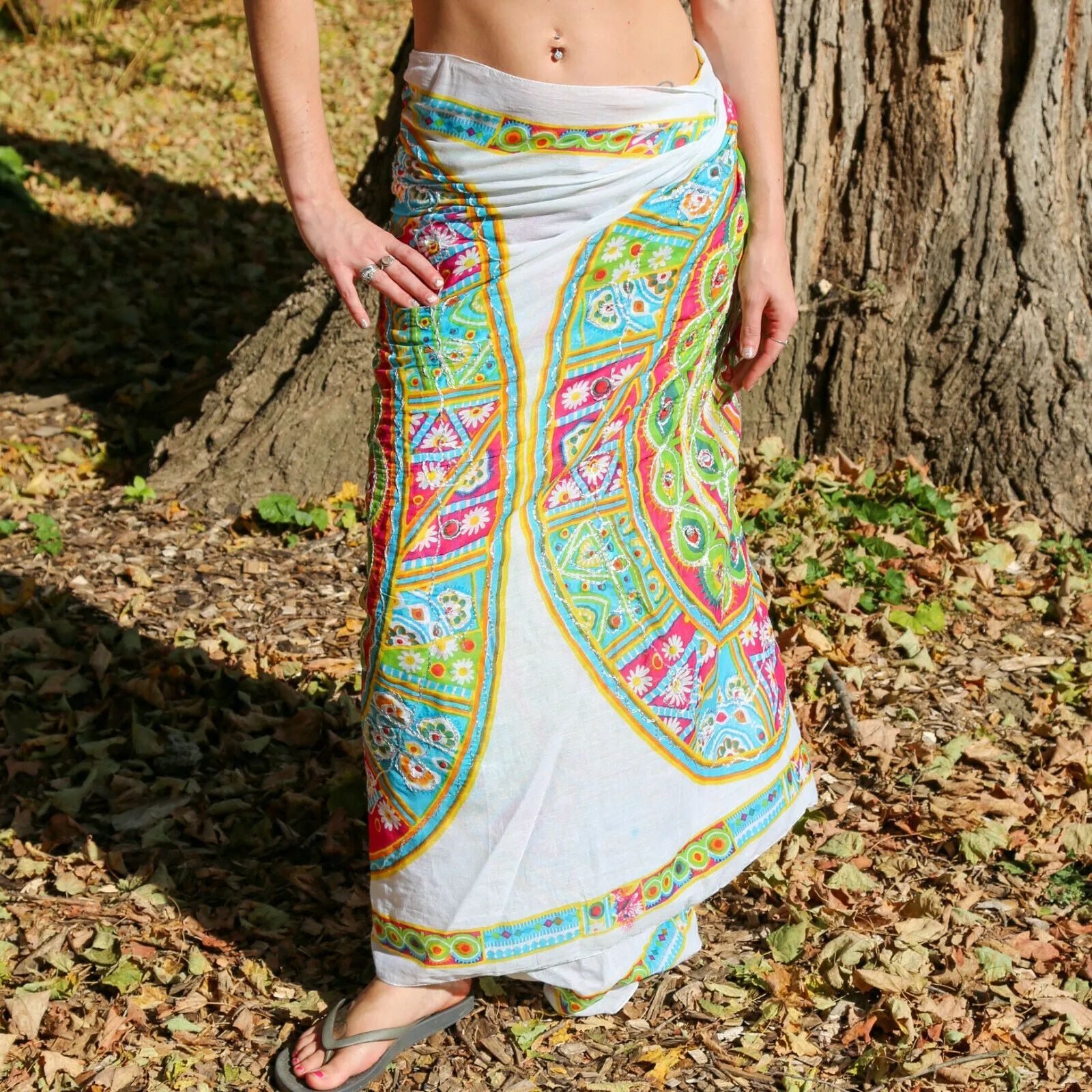 Mandala Embroidered Cotton Sarong Bikini Cover Up