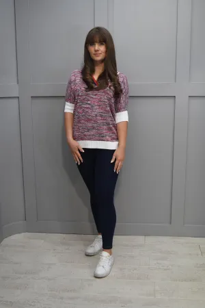 Marble Navy & Red Marl Varsity Style Sweater- 7463 109