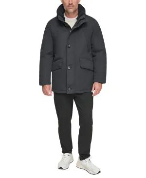 Marc New York Men's Full Zip Waxed Parka with Removable Fleece Trim ,  black
