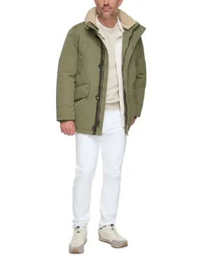 Marc New York Men's Full Zip Waxed Parka with Removable Fleece Trim ,  green