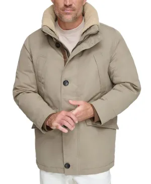 Marc New York Men's Full Zip Waxed Parka with Removable Fleece Trim , tan/beige