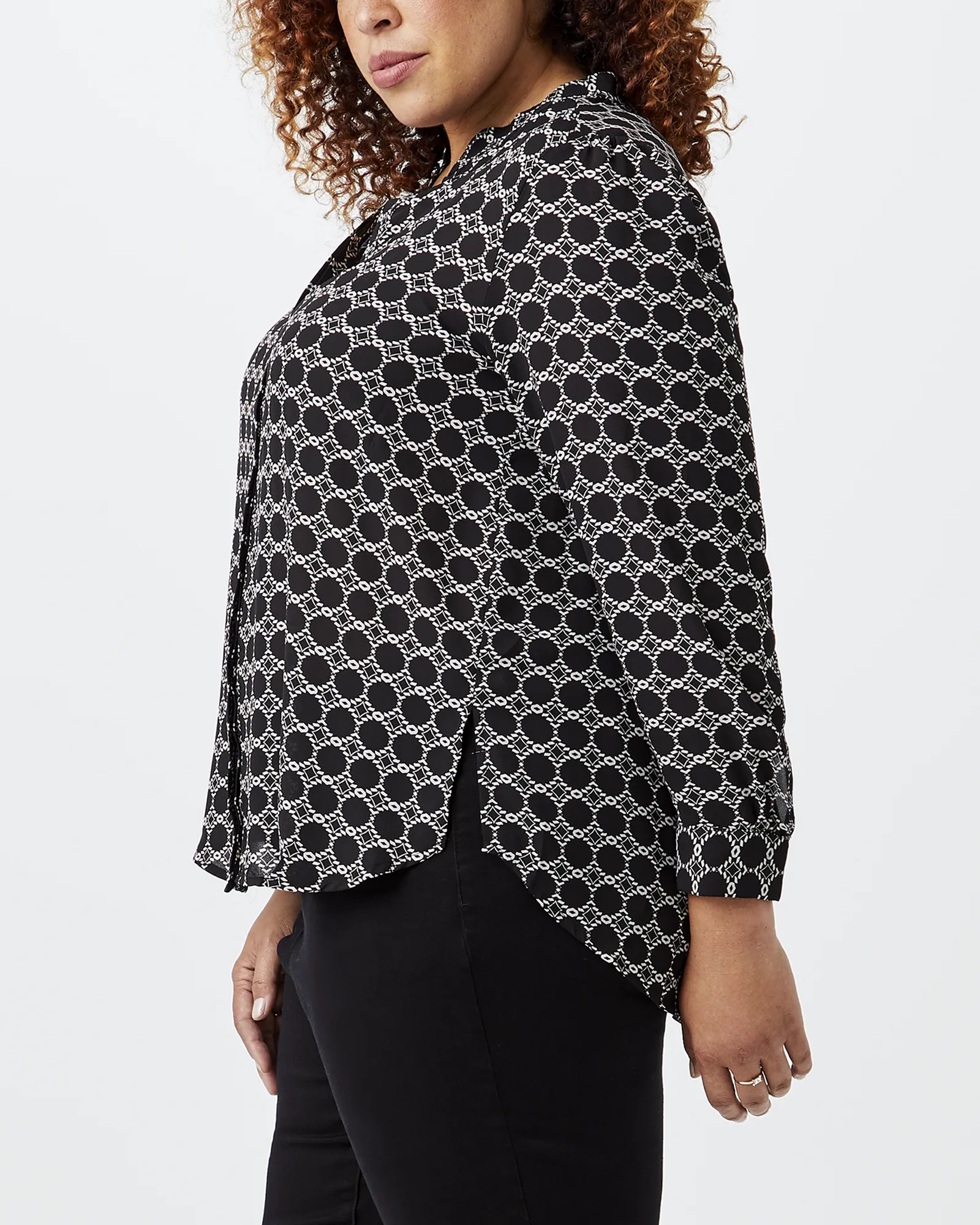 Marceline Notched Collar Blouse | Black / Ivory