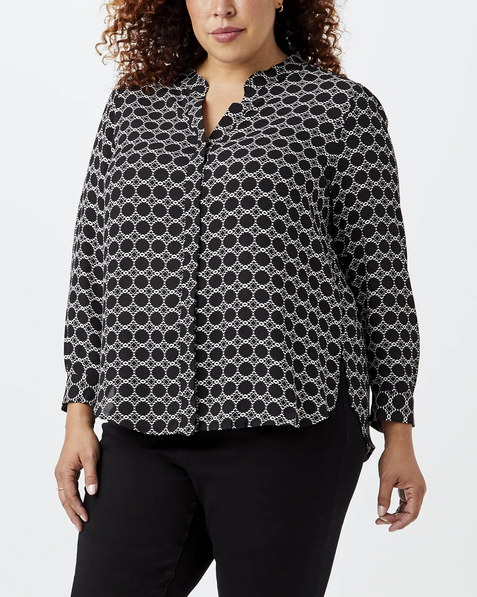 Marceline Notched Collar Blouse | Black / Ivory