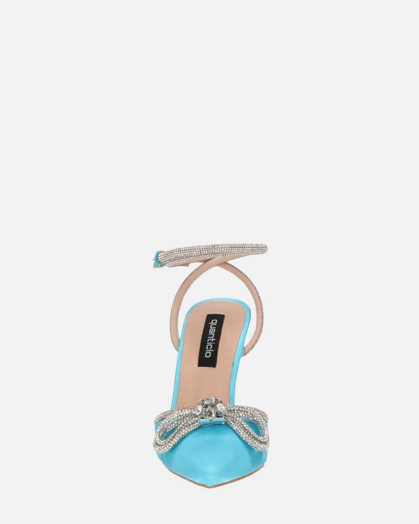 MARETA - scarpe con tacco blu con brillantini e fiocco glitter