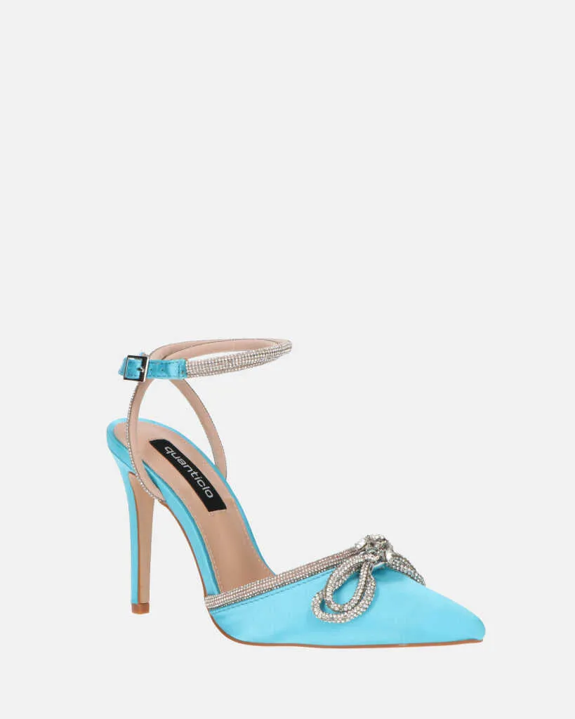 MARETA - scarpe con tacco blu con brillantini e fiocco glitter