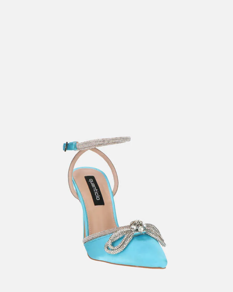 MARETA - scarpe con tacco blu con brillantini e fiocco glitter