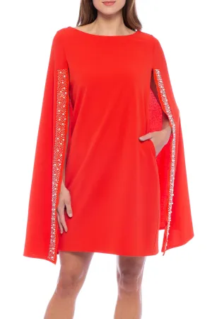 Marina Cape Back Round Neckline Crepe Stone Detail Dress