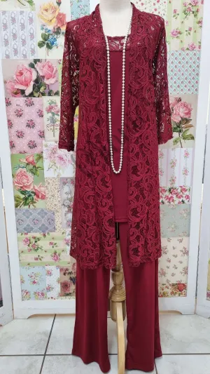 Maroon 3-Piece Pants Set SH0112