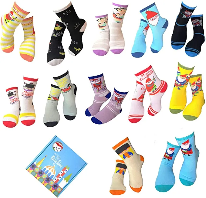 Mary Blair 12-Pack Set Novelty Christmas Crew Socks Options Kids Size