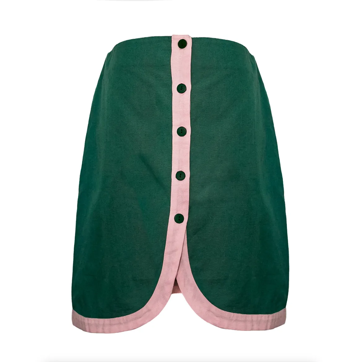 MASON'S DAUGHTER Athena Skirt, Green with Pink Color Block Linen
