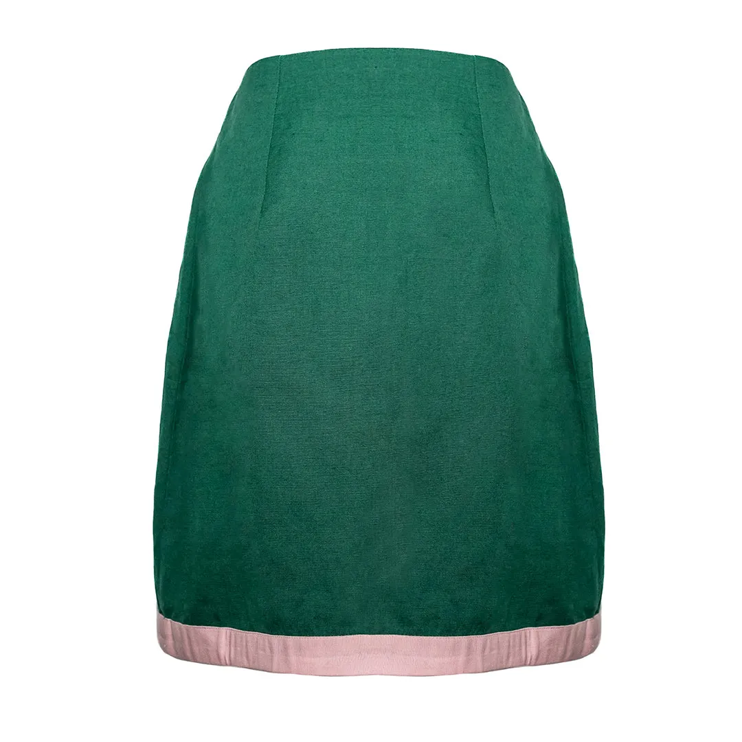 MASON'S DAUGHTER Athena Skirt, Green with Pink Color Block Linen