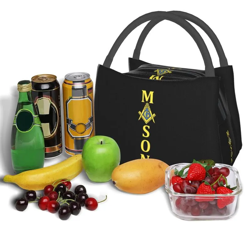 Master Mason Blue Lodge Lunch Bag - Golden Mason Square and Compass G Thermal Insulated