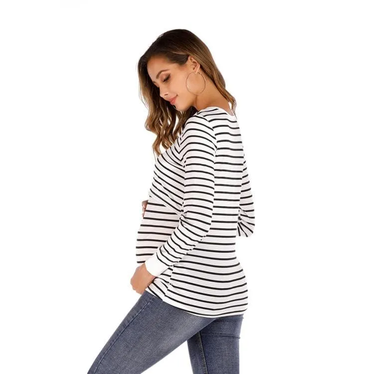 Maternity Stripes Casual Long Sleeve Nursing Top
