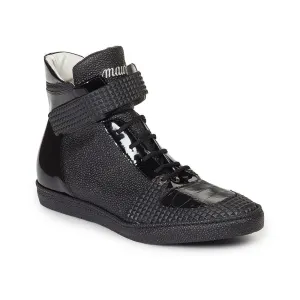 Mauri 8529 Men's Casual Nemo Fabric / Baby Croc / Patent Leather Black Sneakers (MA3024)