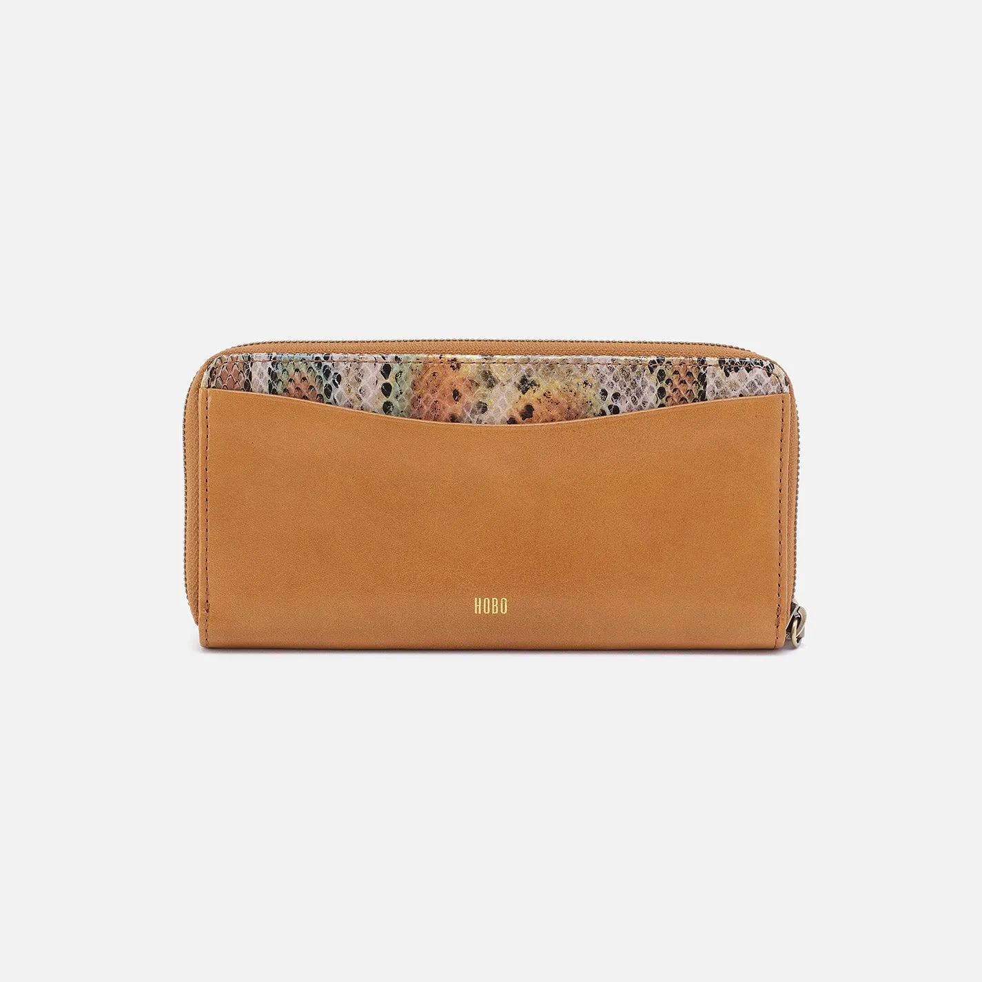 Max Large Zip Around Wallet in Mixed Leathers - Natural