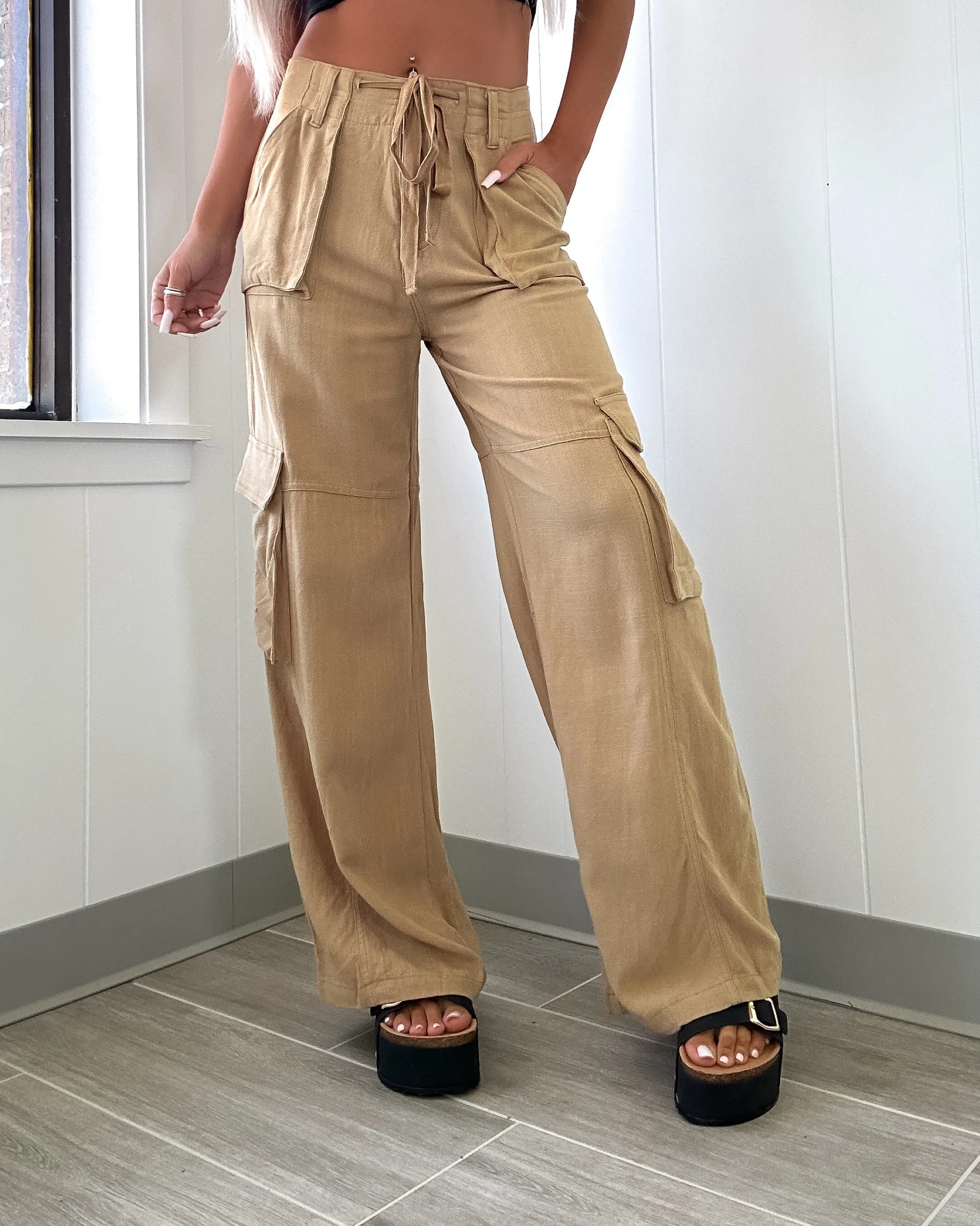 Maya Relaxed Utility Wide Leg Pants - Taupe