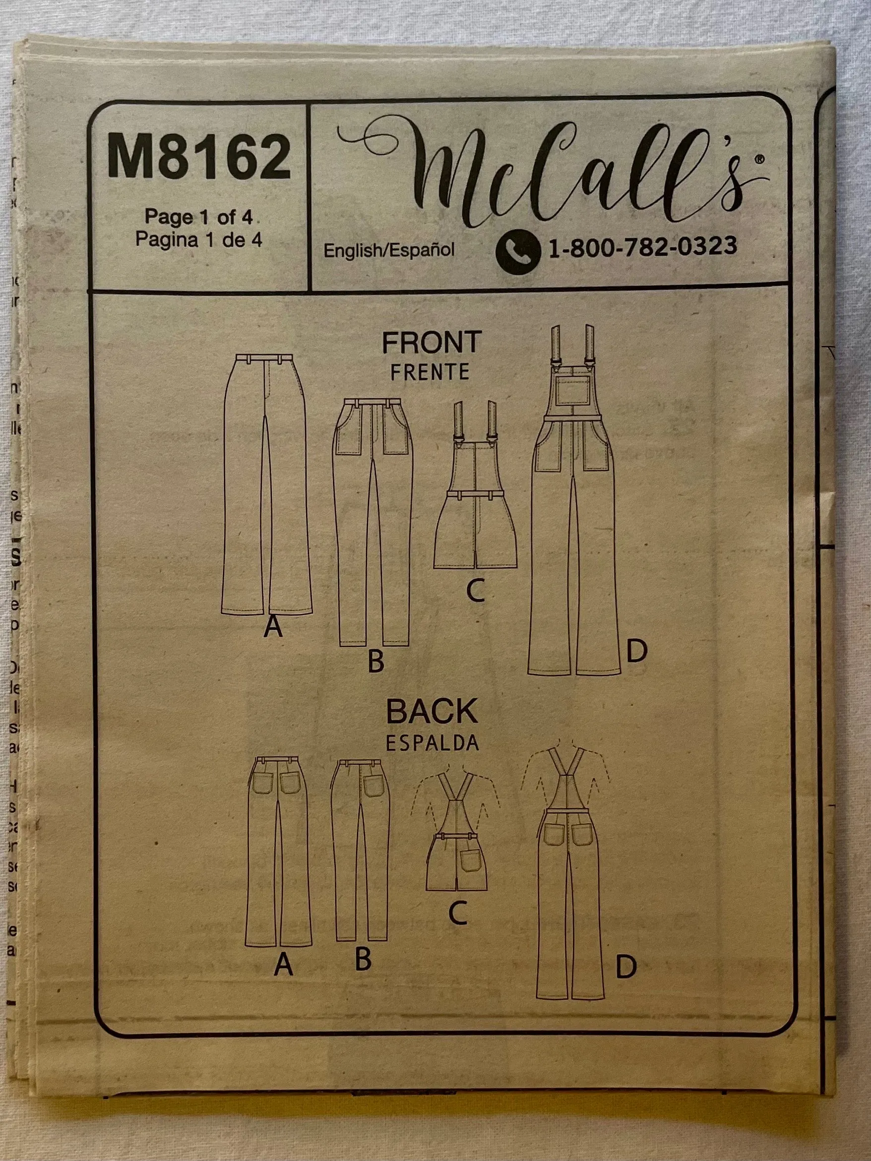 McCall's M8162 UNCUT Adult Overalls, Pant Sizes 6-14