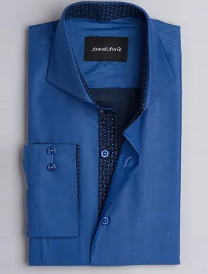 MEDIUM BLUE TWILL SHIRT WITH PAISLEY DETAIL