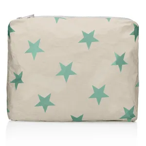 Medium Zipper Pack - Golden Shimmer Beige with Sea Green Multi Stars