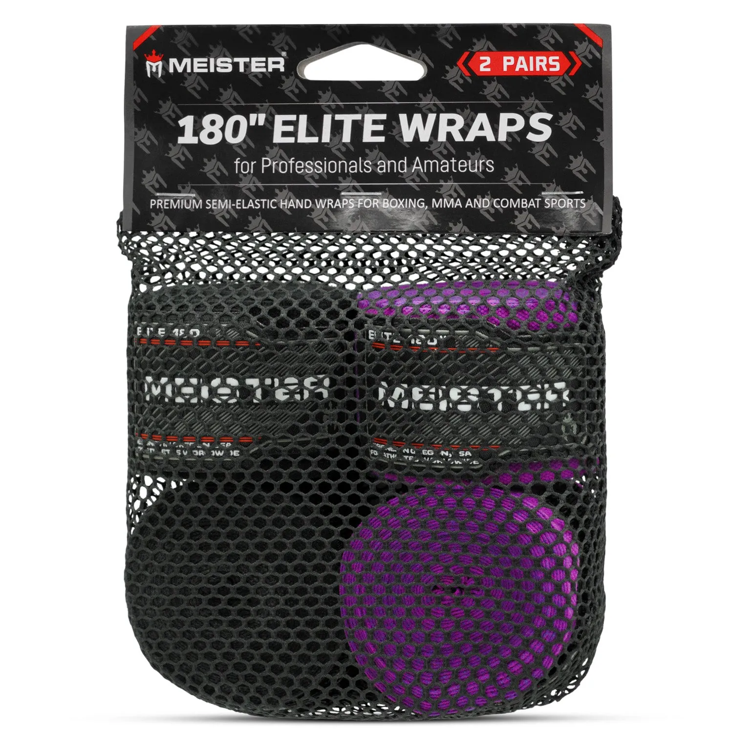 Meister ELITE 180" Elastic Hand Wraps - 2 Pack - Black / Purple