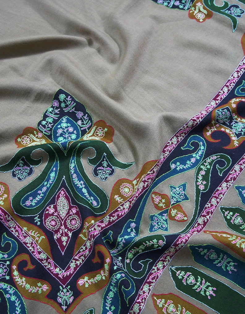mellow natural base multi-colored embroidery pashmina shawl 8784