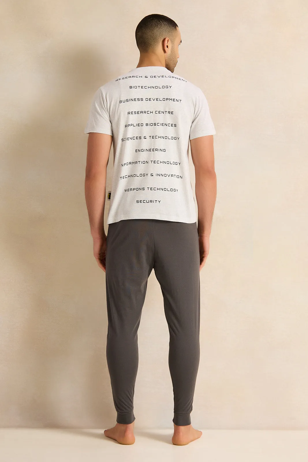 Men Grey Printed Pyjama Set (2 Piece)