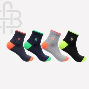 Men Multicolored Logo Embroidered Rib Ankle Designer Socks- Pack of 4