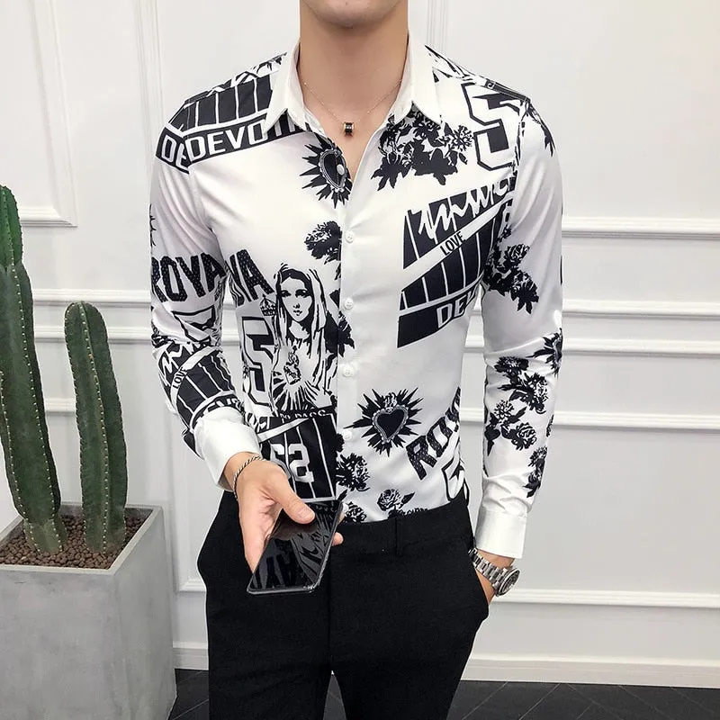 Men Shirt Mary Print Long Sleeve