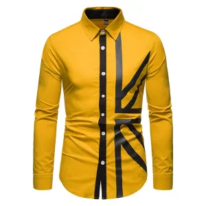Men Turnover Collar Patchwork Western Boots Cowboy Long Sleeves Shirt