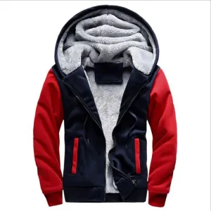 Men Winter Thick Warm Fleece Zip Up Hoodie
