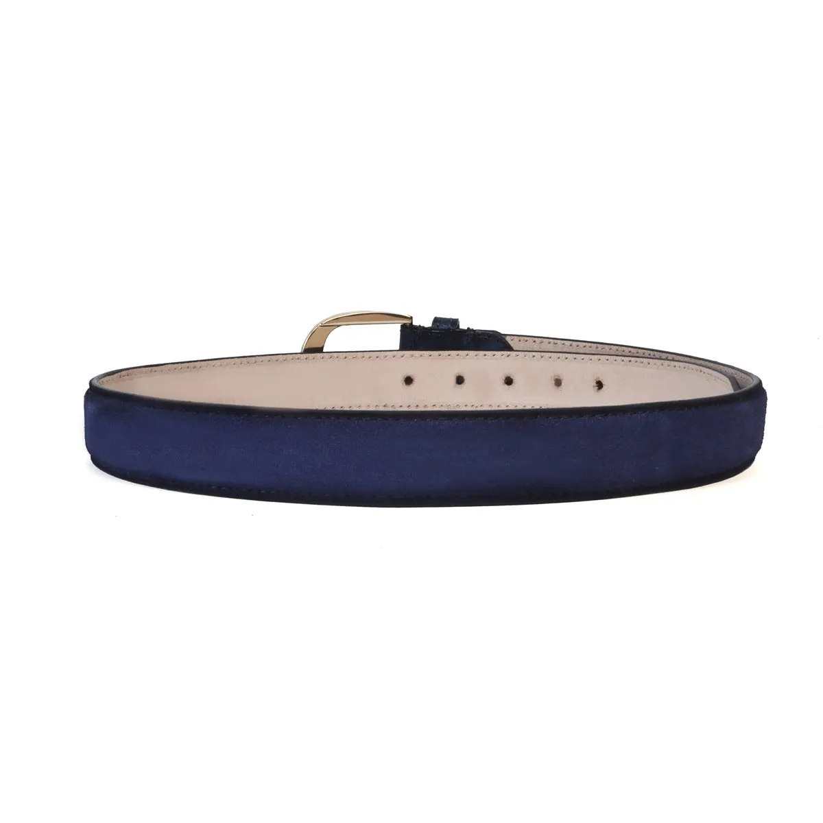 Men's Belt with Mini Lion Blue Suede Leather Oval Shape Buckle
