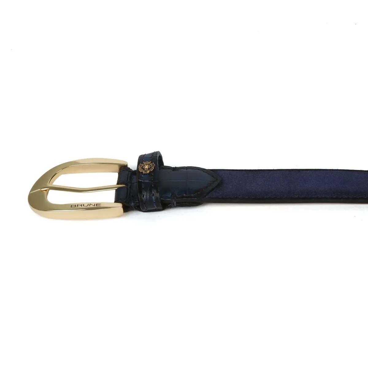 Men's Belt with Mini Lion Blue Suede Leather Oval Shape Buckle